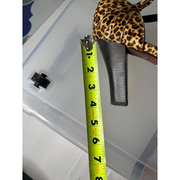 J Vincent Leopard Heeled Sandals Size 10.5 Leather Buckle Strap Peep Toe Party - Picture 10 of 12